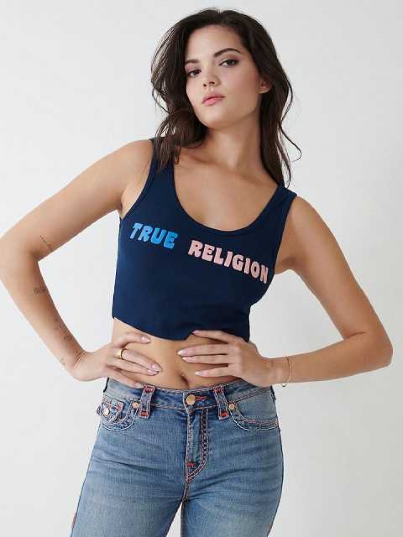 True Religion Logo Crop Linne Dam Marinblå Blå | TMN920745