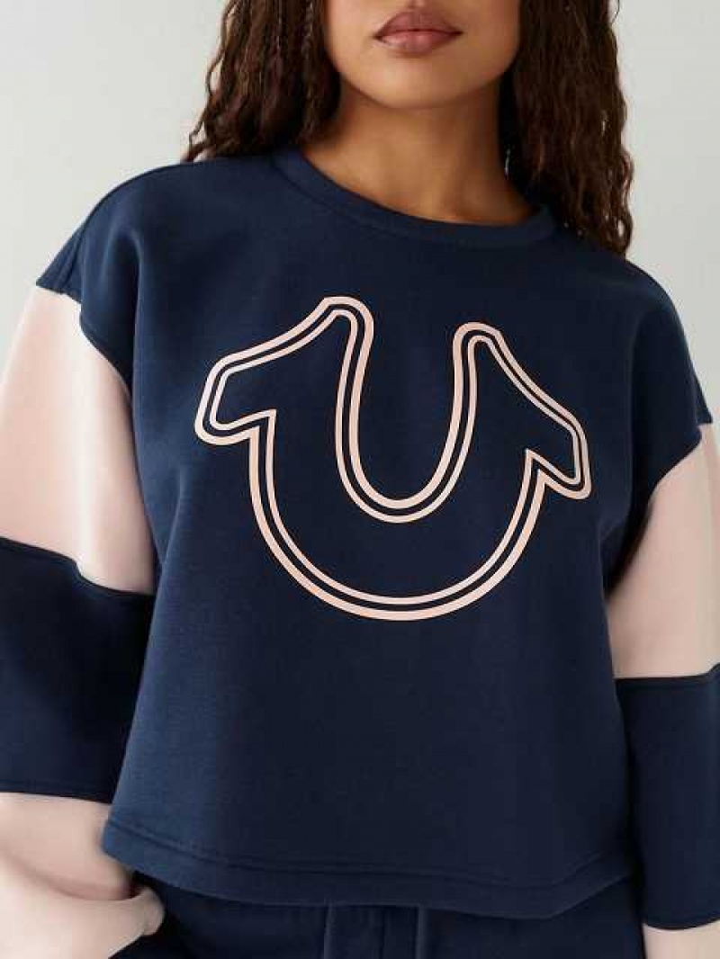 True Religion Logo Crop Sweatshirt Dam Marinblå Blå | JYM301872