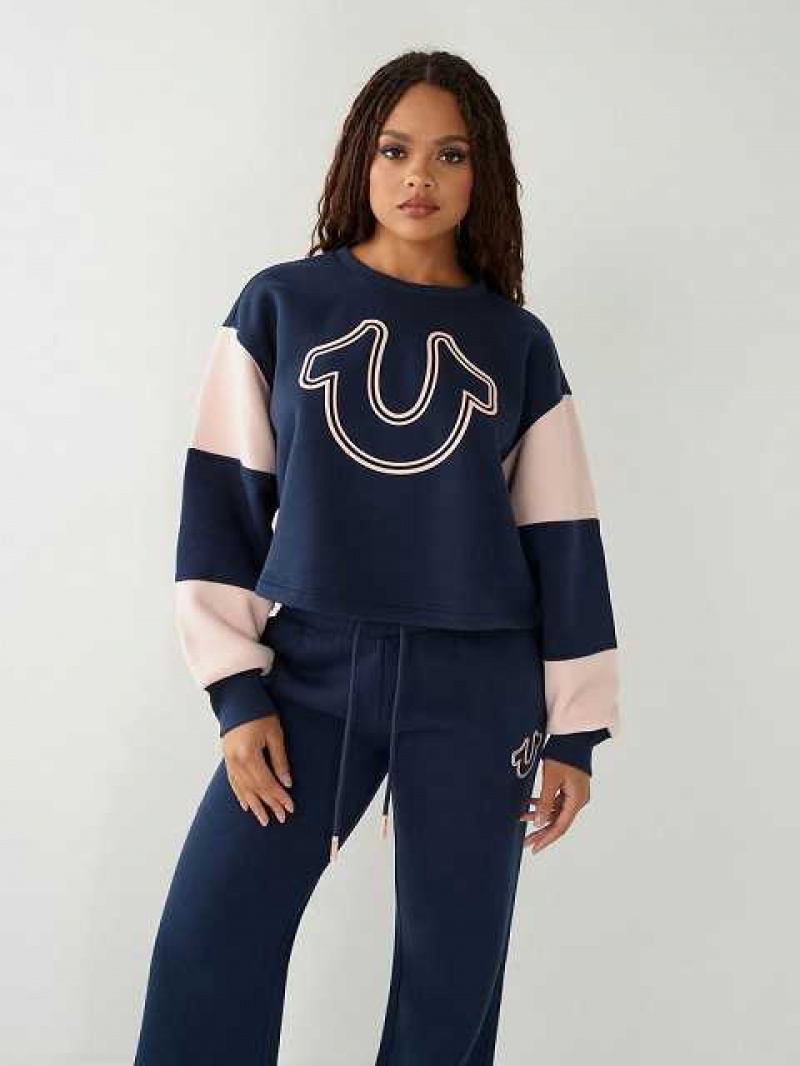 True Religion Logo Crop Sweatshirt Dam Marinblå Blå | JYM301872