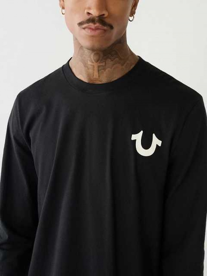 True Religion Logo Long Sleeve T-shirt Herr Svarta | QML458236