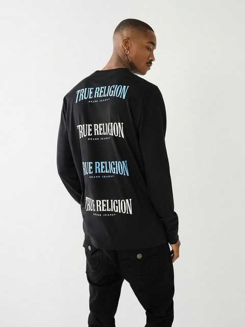 True Religion Logo Long Sleeve T-shirt Herr Svarta | QML458236