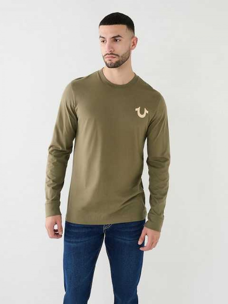 True Religion Logo Long Sleeve T-shirt Herr Olivgröna | LMX768104