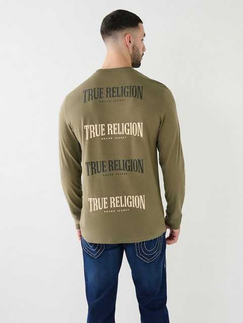 True Religion Logo Long Sleeve T-shirt Herr Olivgröna | LMX768104