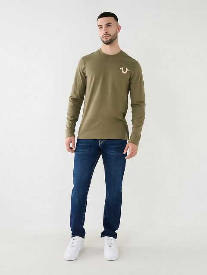 True Religion Logo Long Sleeve T-shirt Herr Olivgröna | LMX768104