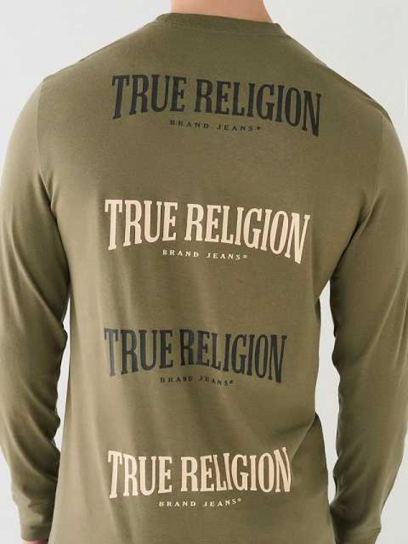 True Religion Logo Long Sleeve T-shirt Herr Olivgröna | LMX768104