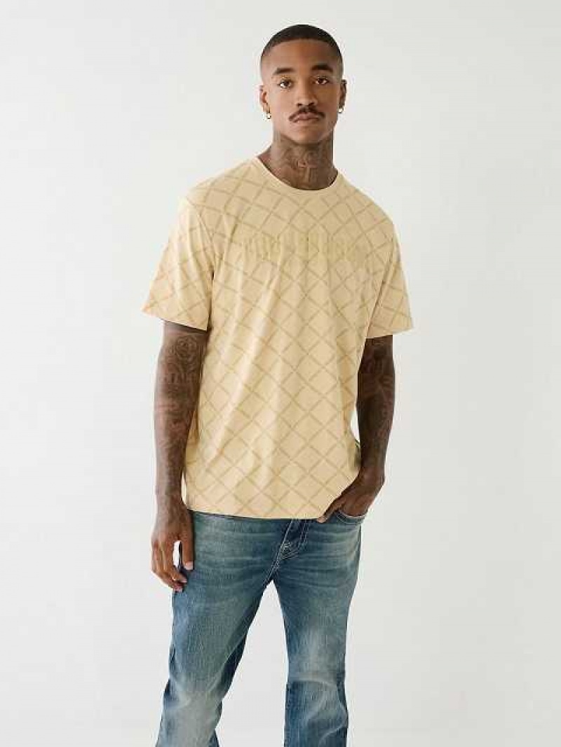 True Religion Logo Monogram T-shirt Herr Beige | JTN793526