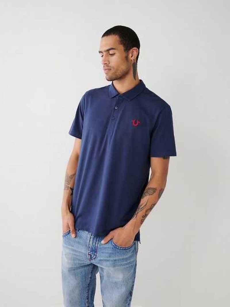 True Religion Logo Polo Skjorta Herr Marinblå Blå | NQF827063