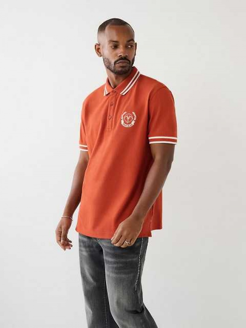 True Religion Logo Polo Skjorta Herr Orange | BRU215379