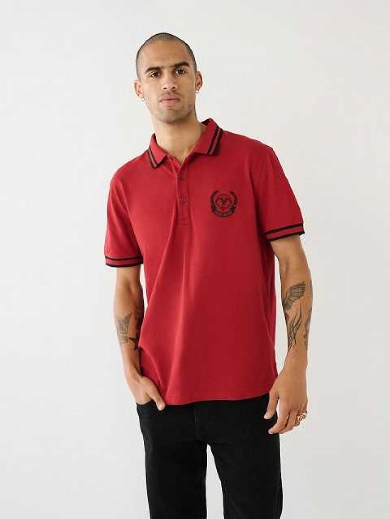 True Religion Logo Polo Skjorta Herr Röda | XYN153972