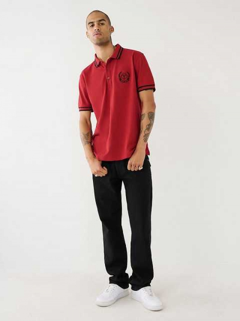 True Religion Logo Polo Skjorta Herr Röda | XYN153972