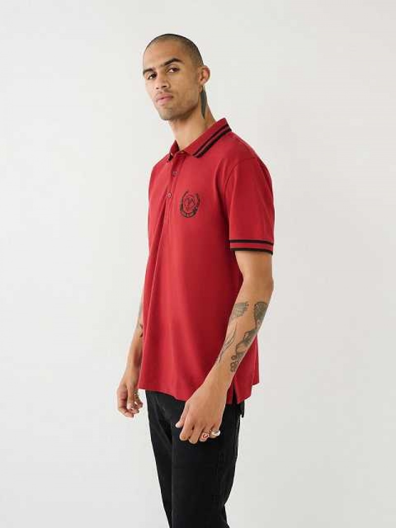 True Religion Logo Polo Skjorta Herr Röda | XYN153972