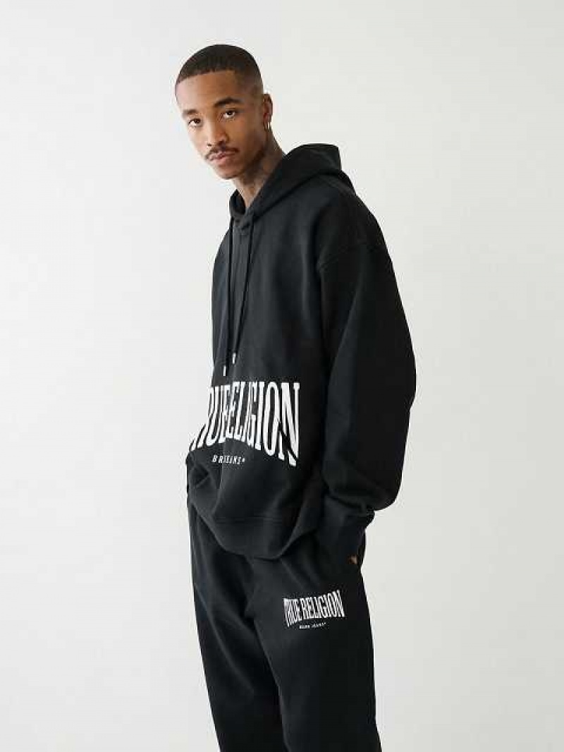 True Religion Logo Relaxed Hoodie Herr Svarta | XKI149386