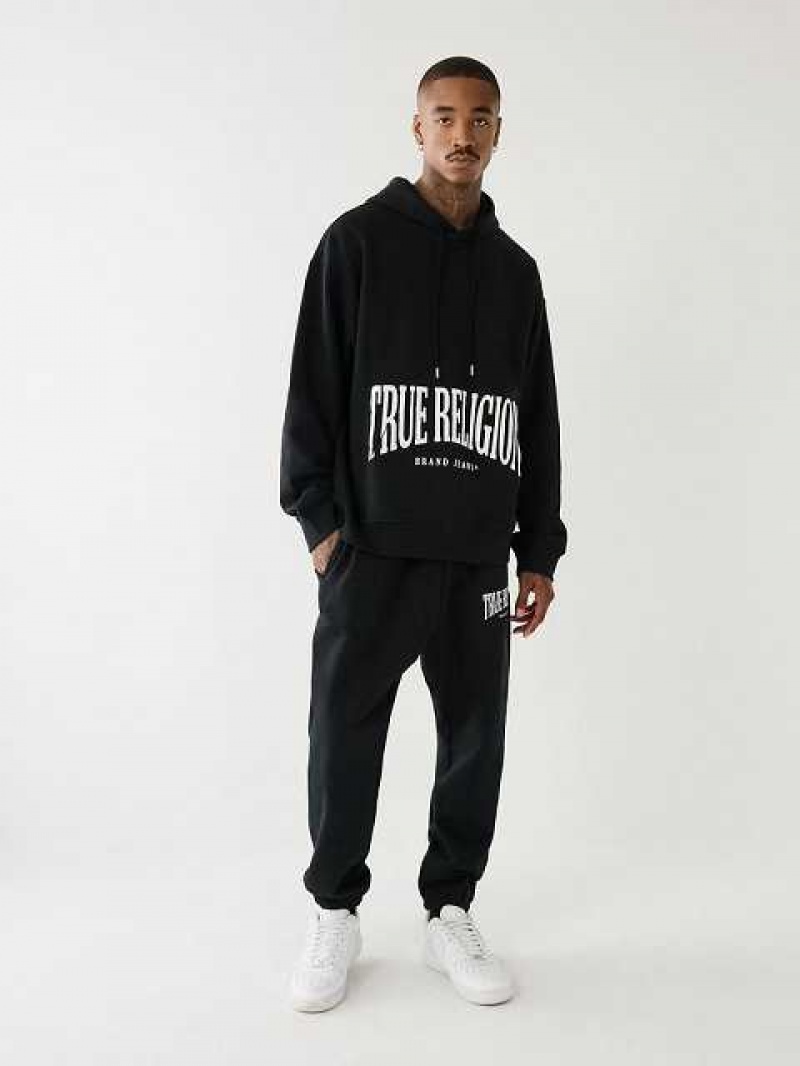 True Religion Logo Relaxed Hoodie Herr Svarta | XKI149386