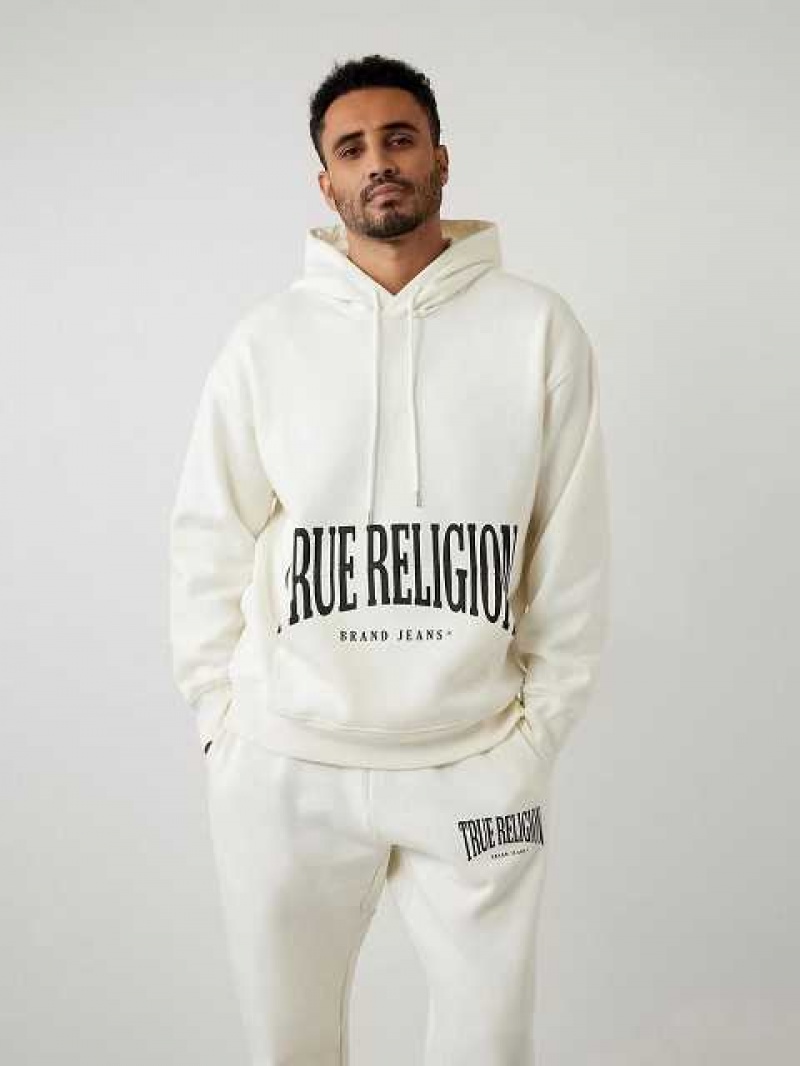 True Religion Logo Relaxed Hoodie Herr Vita | GPO614935