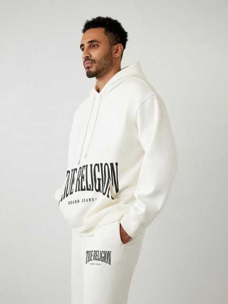 True Religion Logo Relaxed Hoodie Herr Vita | GPO614935