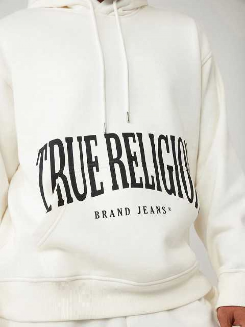 True Religion Logo Relaxed Hoodie Herr Vita | GPO614935