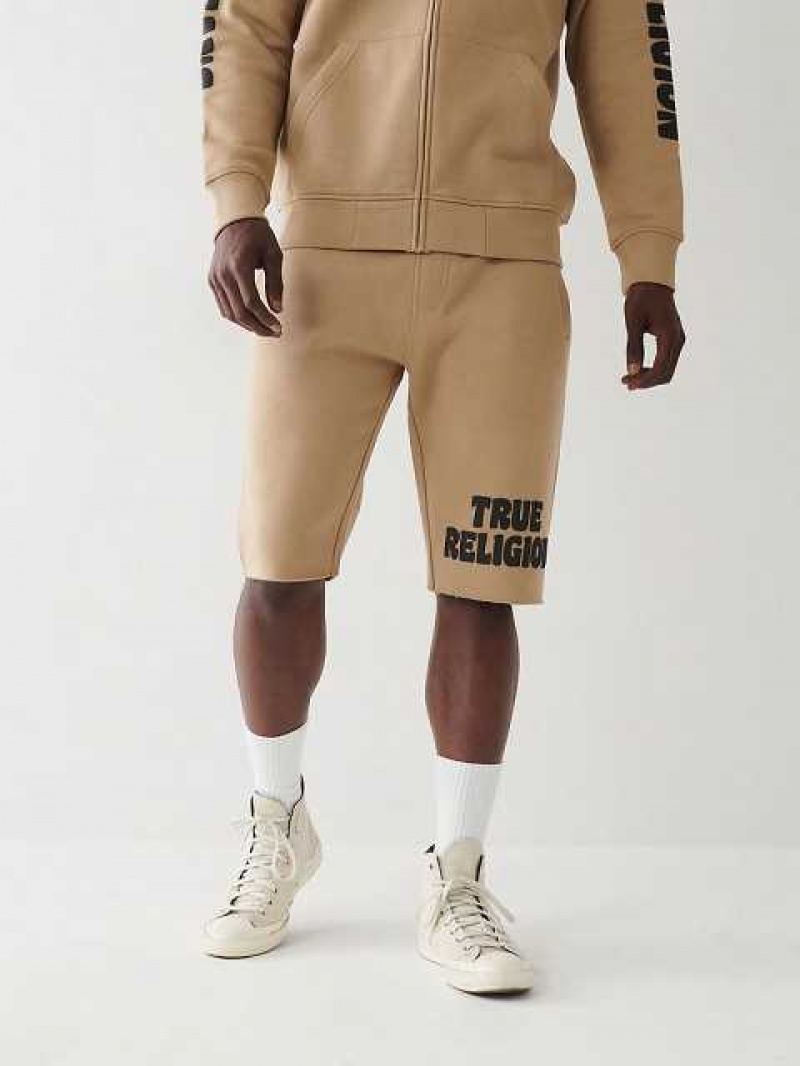 True Religion Logo Sweat Shorts Herr Beige | TVB065984