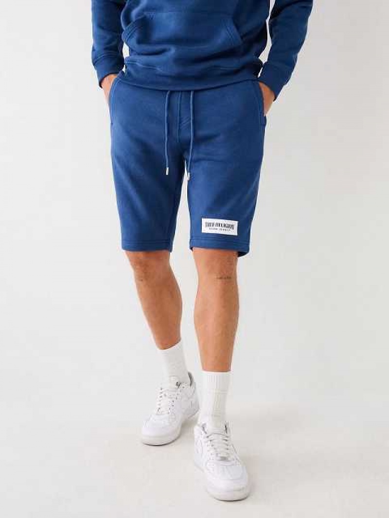 True Religion Logo Sweat Shorts Herr Blå | QEB032567