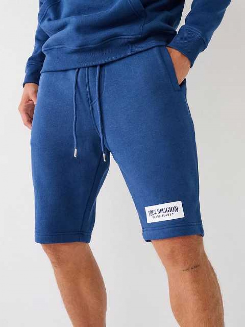 True Religion Logo Sweat Shorts Herr Blå | QEB032567