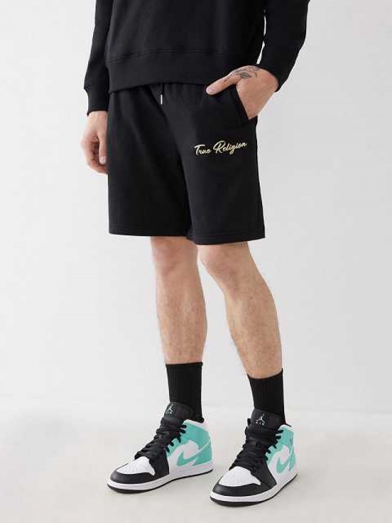 True Religion Logo Sweat Shorts Herr Svarta | PQF431652