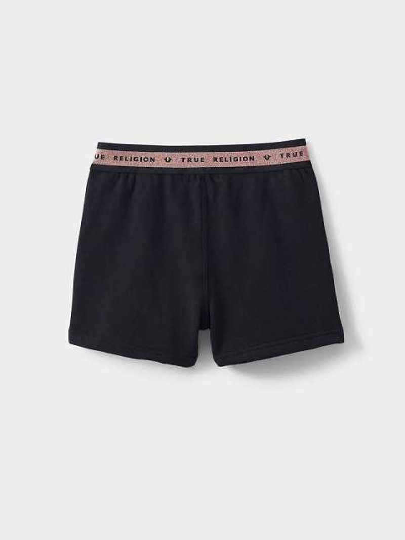 True Religion Logo Trim Sweat Shorts Barn Svarta | SUE368054