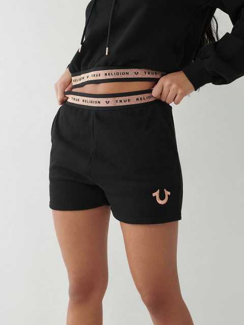 True Religion Logo Trim Sweat Shorts Dam Svarta | NRW417936