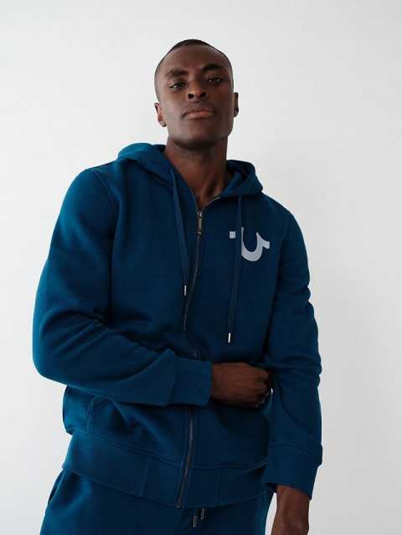 True Religion Logo Zip Hoodie Herr Marinblå Marinblå | XGI057248