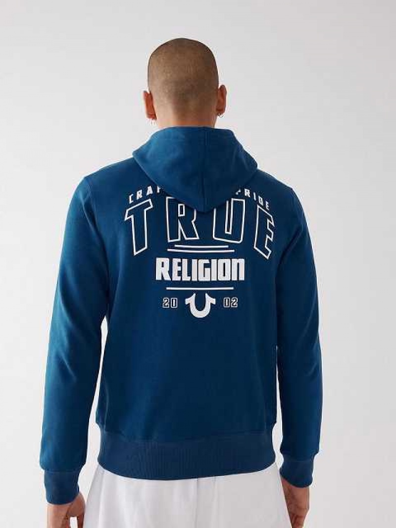 True Religion Logo Zip Hoodie Herr Marinblå Marinblå | PHB095728