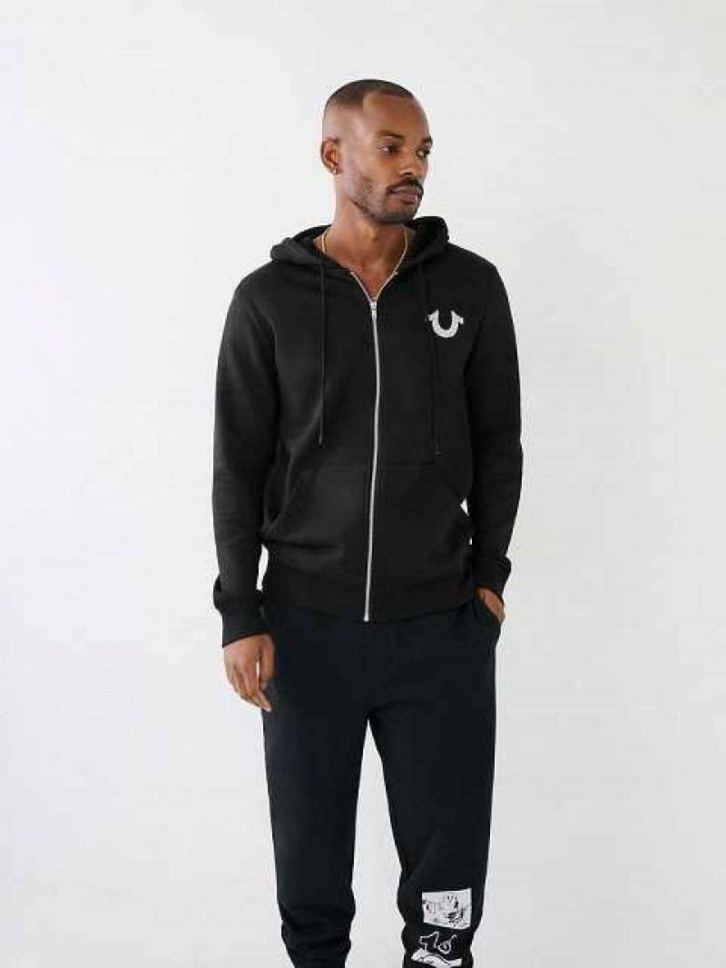 True Religion Logo Zip Hoodie Herr Svarta | WTV264937