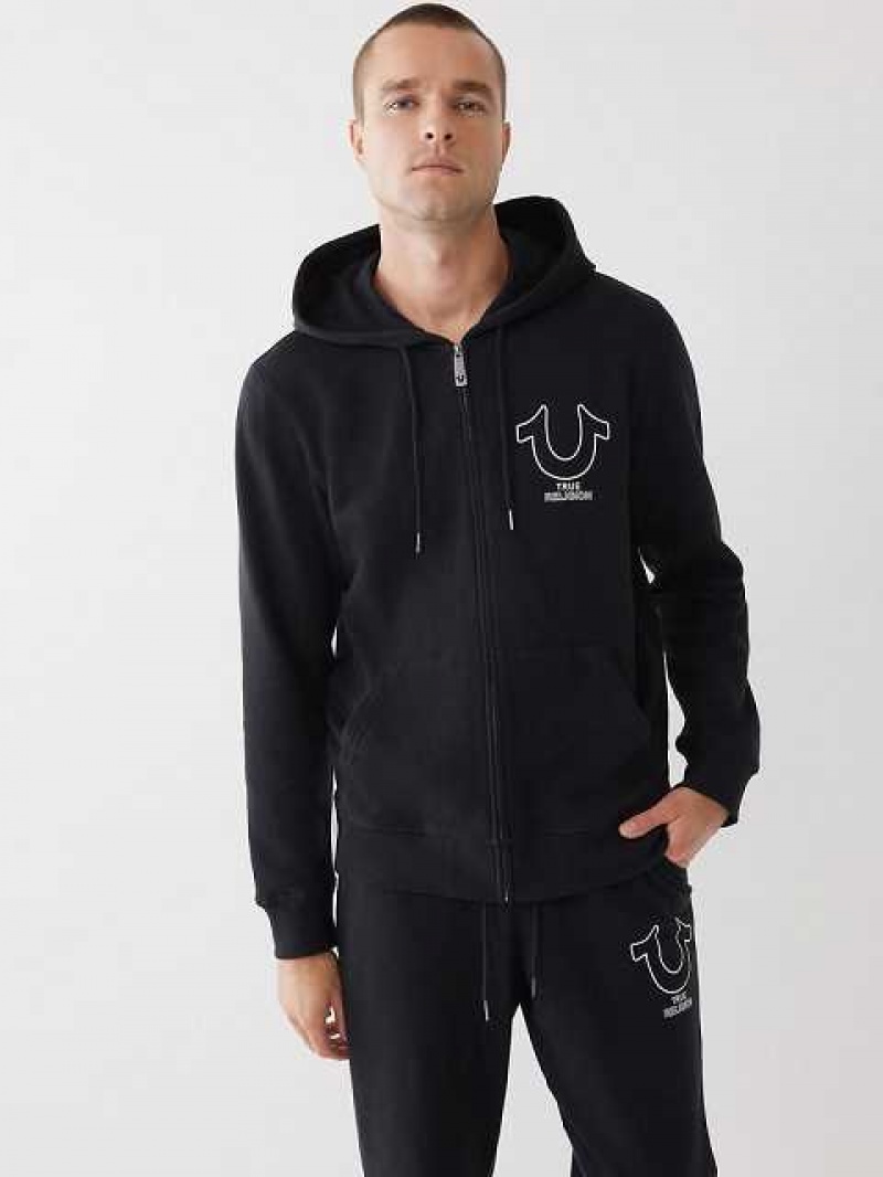 True Religion Logo Zip Hoodie Herr Svarta | FLJ519846