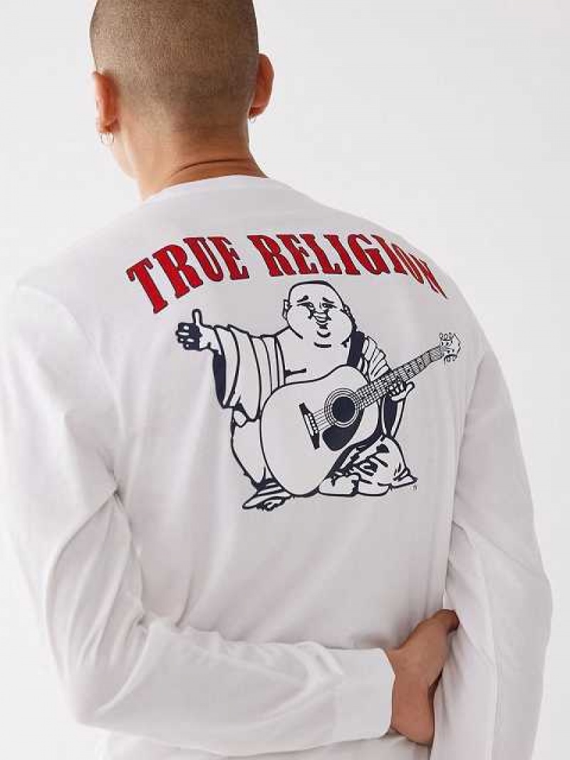 True Religion Long Sleeve Klassiska Logo T-shirt Herr Vita | ZJB714829