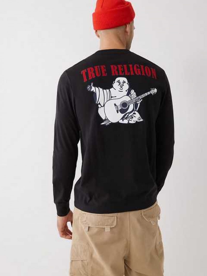 True Religion Long Sleeve Klassiska Logo T-shirt Herr Svarta | VRT380561