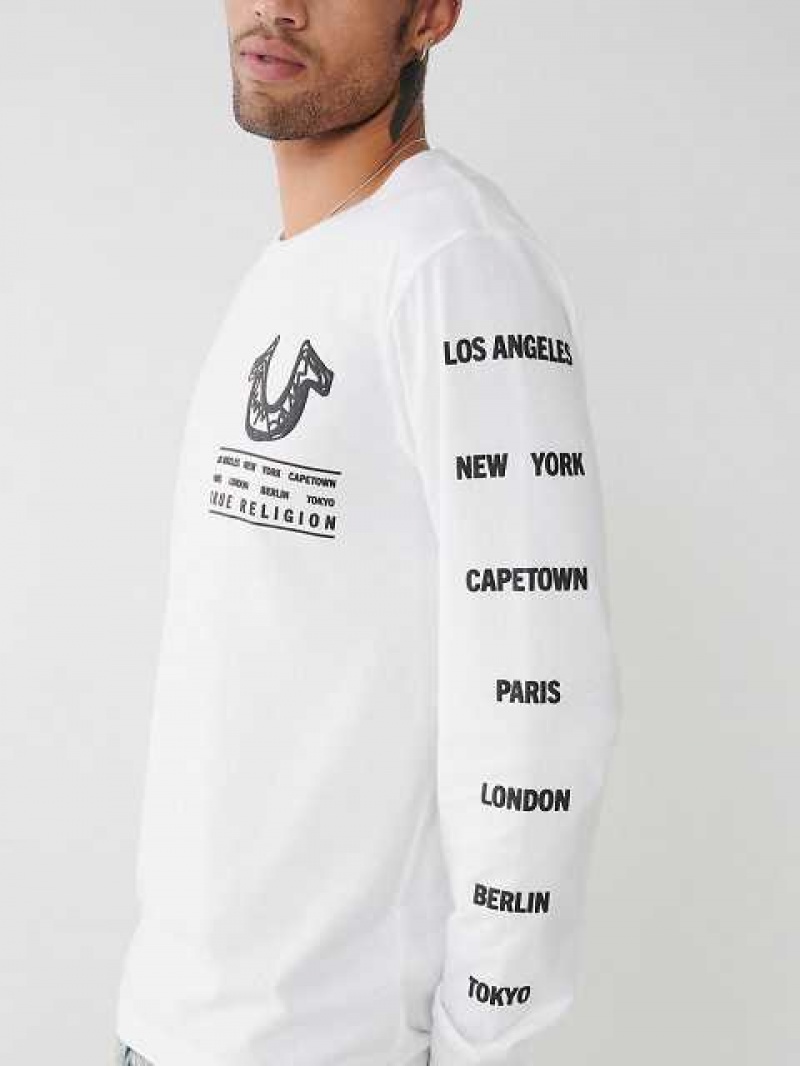 True Religion Long Sleeve Logo Tour T-shirt Herr Vita | ECI601253