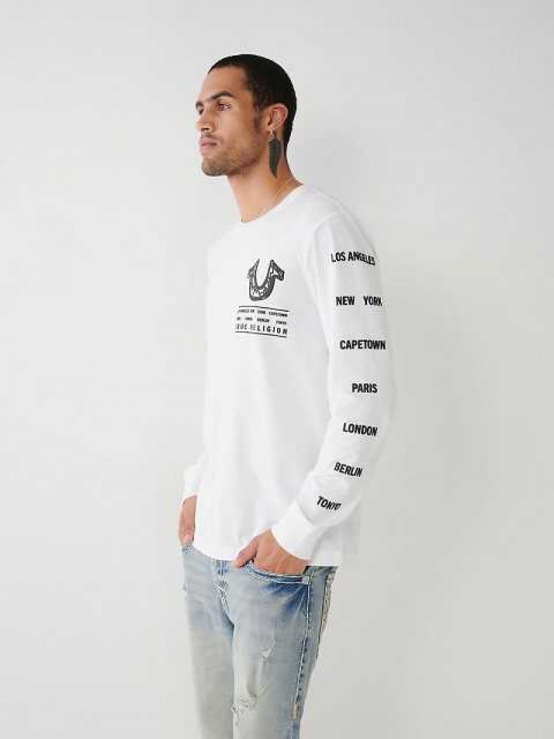 True Religion Long Sleeve Logo Tour T-shirt Herr Vita | ECI601253