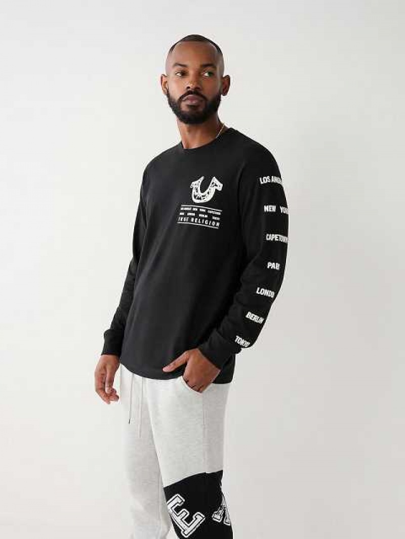 True Religion Long Sleeve Logo Tour T-shirt Herr Svarta | TLK603945