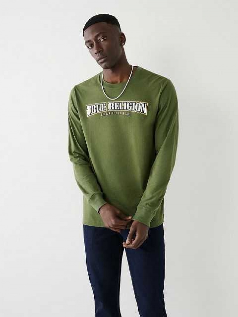 True Religion Long Sleeve True Logo T-shirt Herr Bruna Gröna | HNS749203