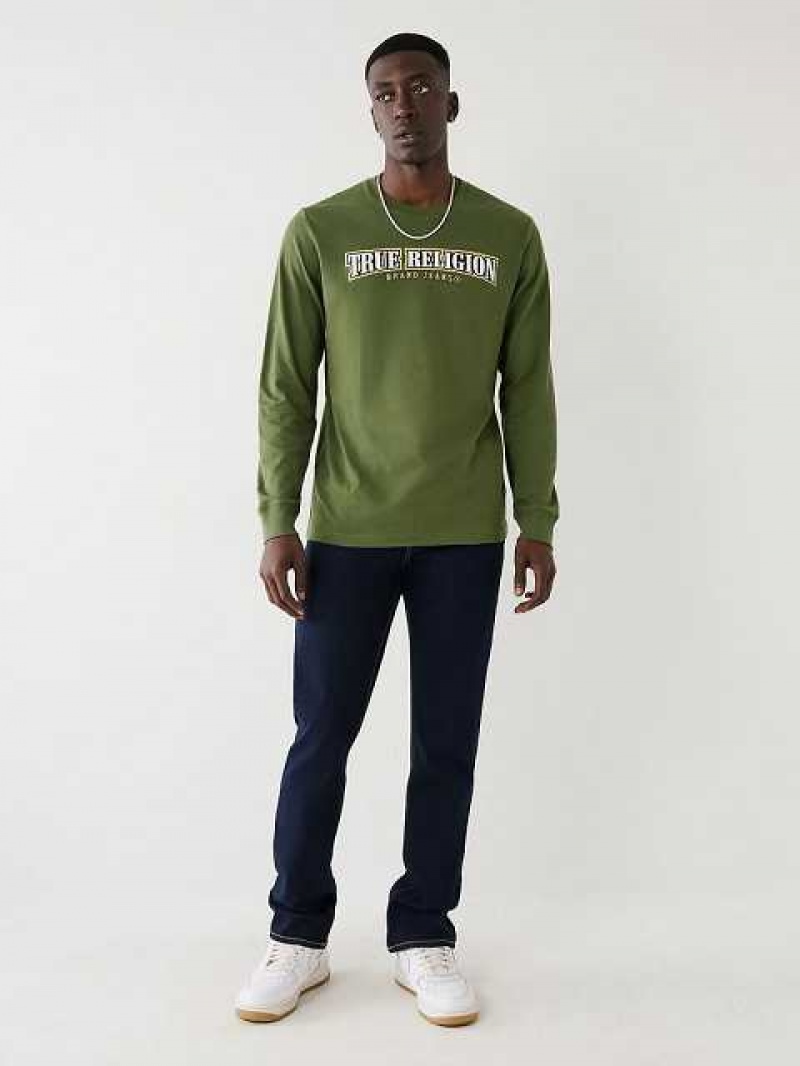 True Religion Long Sleeve True Logo T-shirt Herr Bruna Gröna | HNS749203