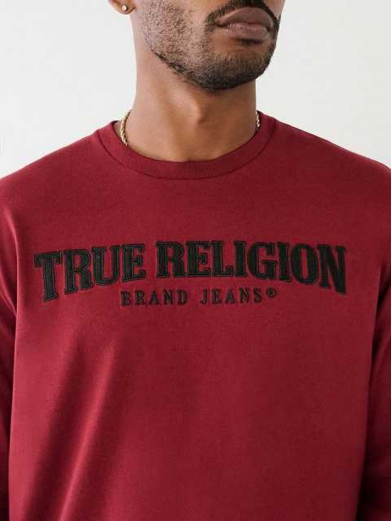 True Religion Long Sleeve True Logo T-shirt Herr Fuchsia | EZW542967