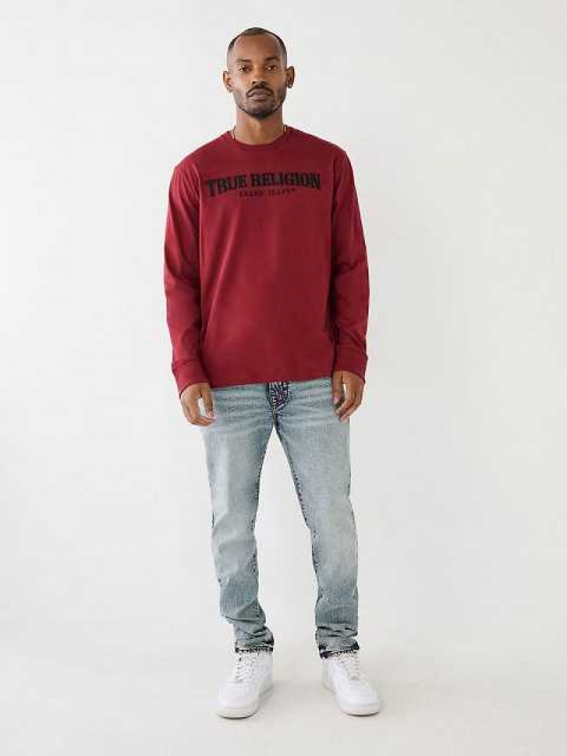 True Religion Long Sleeve True Logo T-shirt Herr Fuchsia | EZW542967