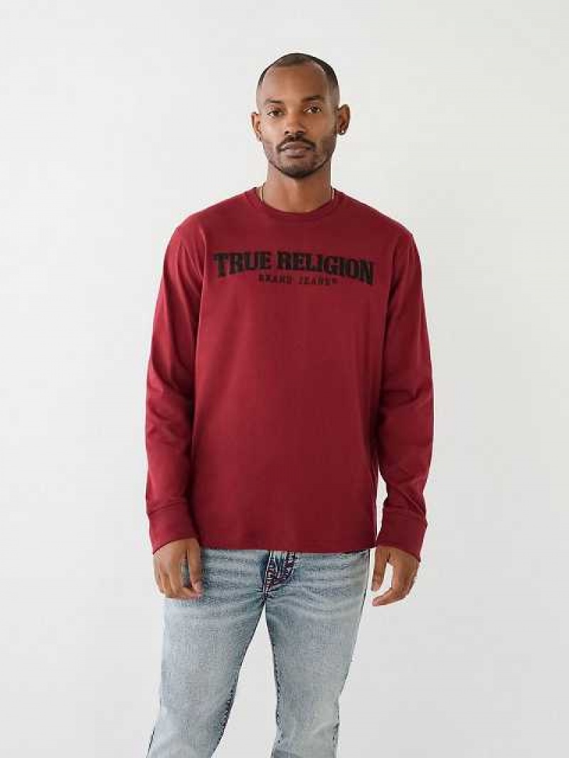 True Religion Long Sleeve True Logo T-shirt Herr Fuchsia | EZW542967