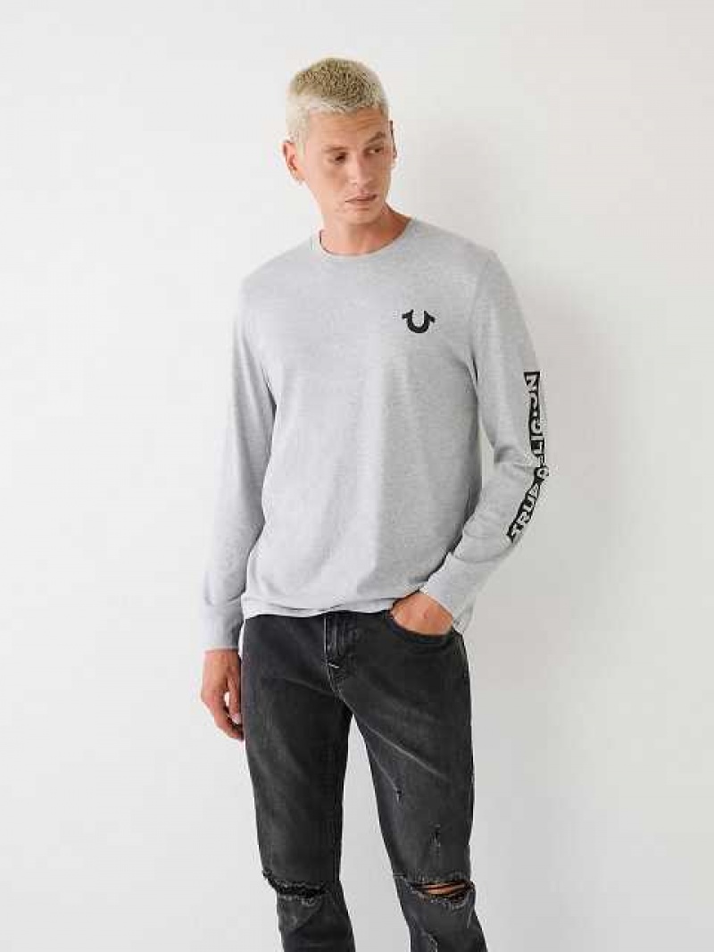 True Religion Long Sleeve True Logo T-shirt Herr Grå | WJI147286