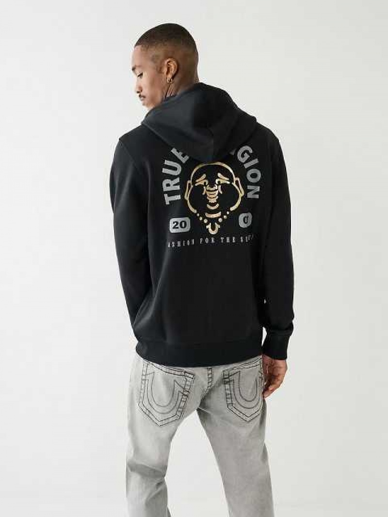 True Religion Metallic Buddha 2002 Logo Zip Hoodie Herr Svarta | PCM258407