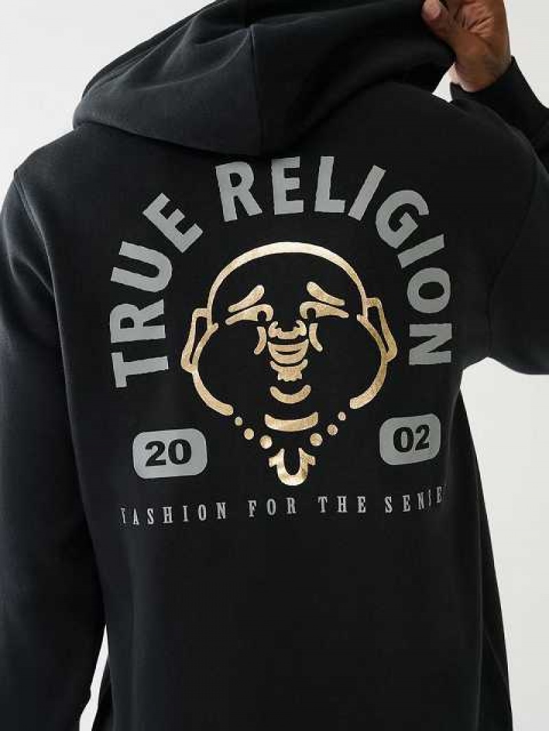 True Religion Metallic Buddha 2002 Logo Zip Hoodie Herr Svarta | PCM258407