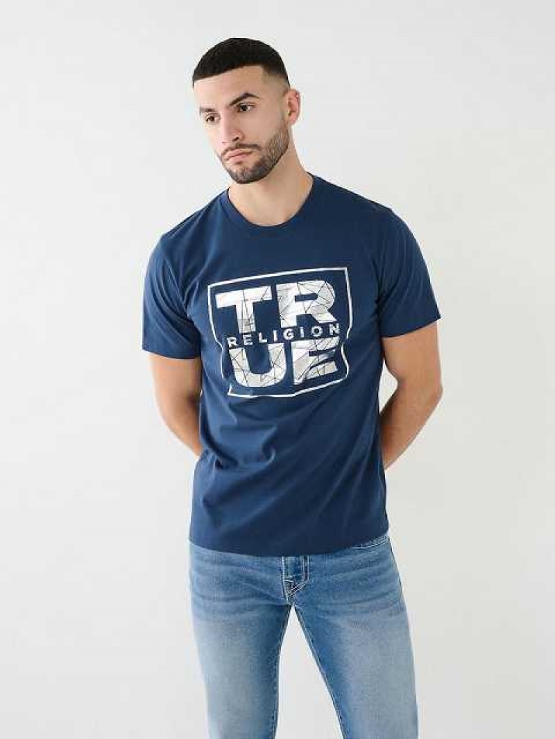 True Religion Metallic Shattered Logo T-shirt Herr Marinblå Blå | OIX156927