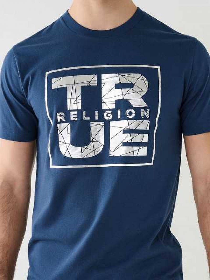 True Religion Metallic Shattered Logo T-shirt Herr Marinblå Blå | OIX156927