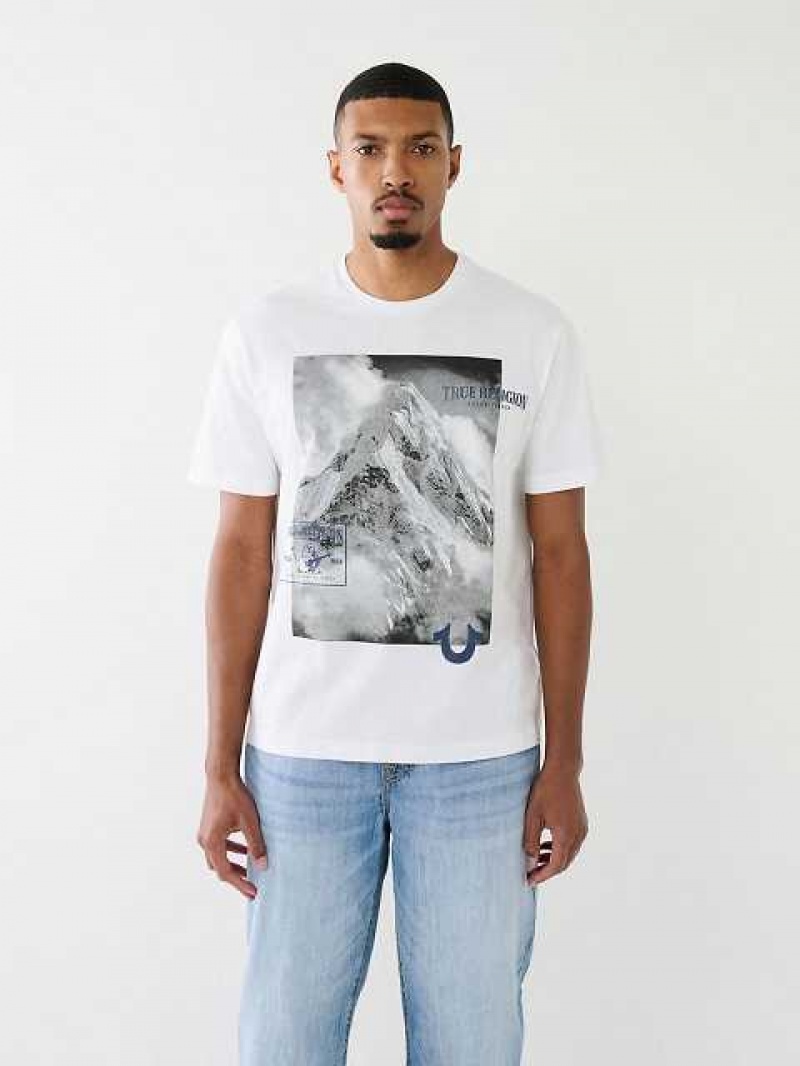 True Religion Mountain Tryck Relaxed T-shirt Herr Vita | CQK410928