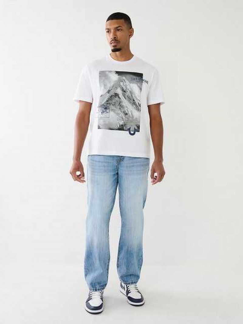 True Religion Mountain Tryck Relaxed T-shirt Herr Vita | CQK410928