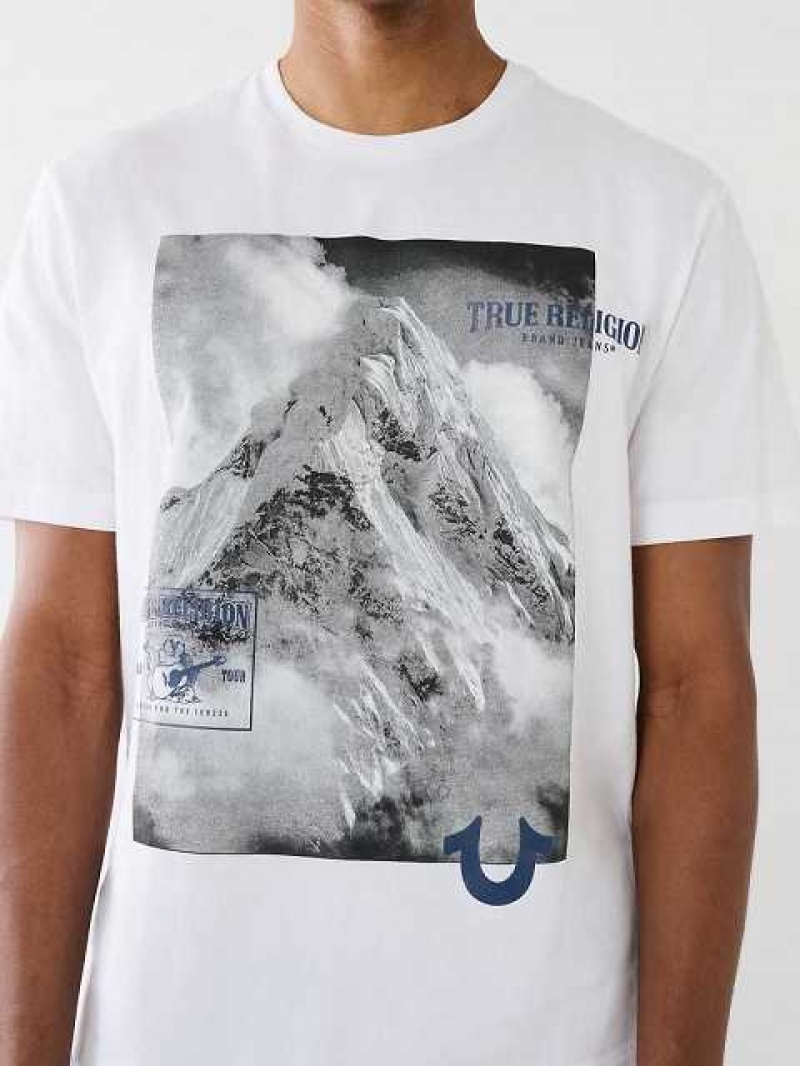 True Religion Mountain Tryck Relaxed T-shirt Herr Vita | CQK410928