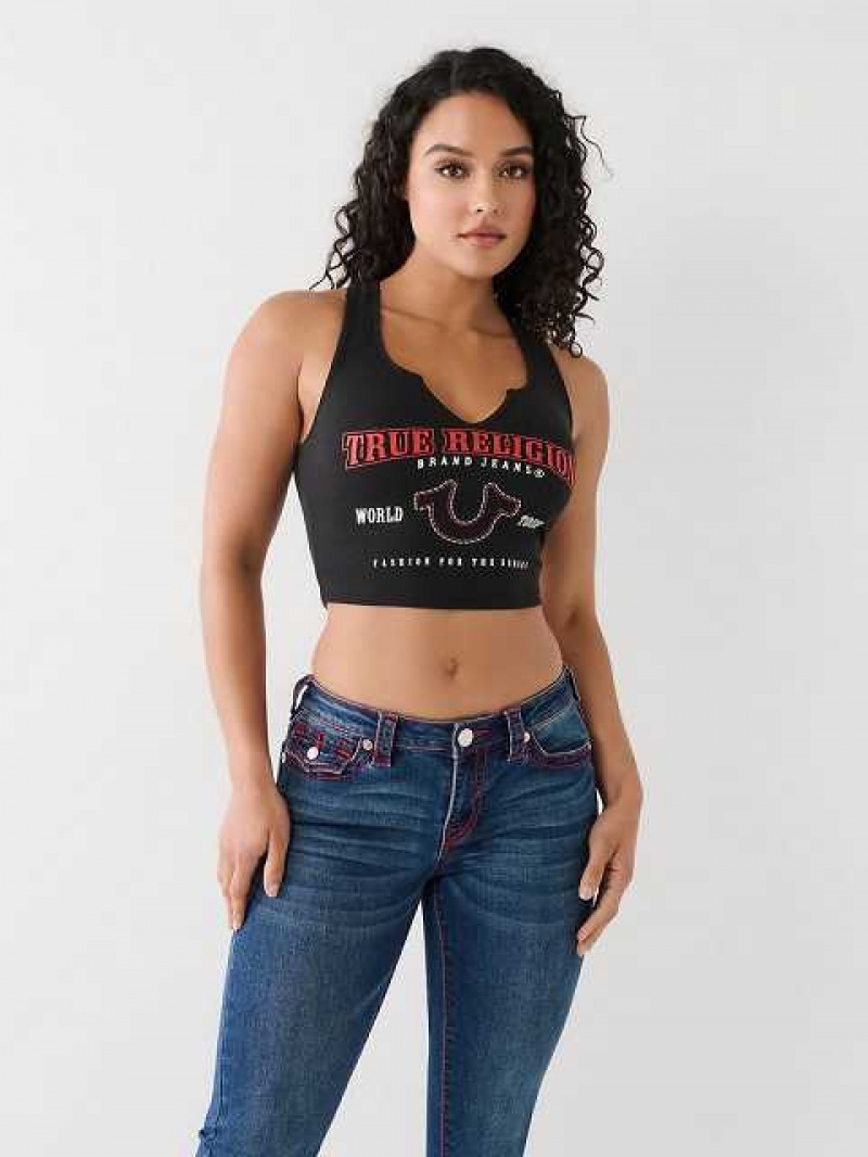 True Religion Notch Crop Logo Linne Dam Svarta | JRK307214