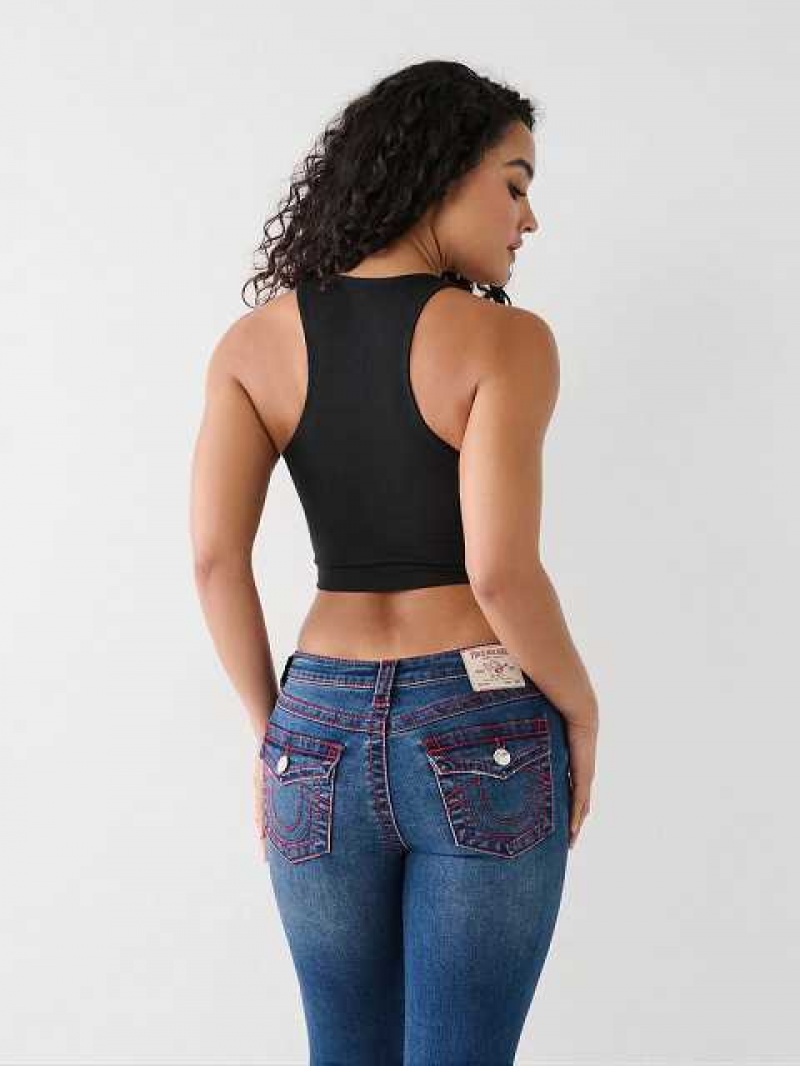 True Religion Notch Crop Logo Linne Dam Svarta | JRK307214